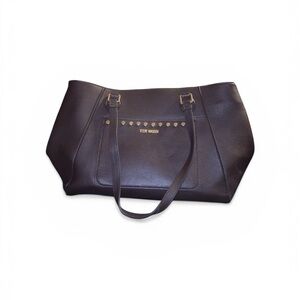 Steve Madden Dark Brown Pebbled Leather Studded Tote